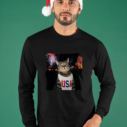 Cat Love Shirt, Funny Cat Lover Gift UnisexT-Shirt/Hoodie/Sweatshirt HLT00 - Patriotic Smoking cat T-Shirt