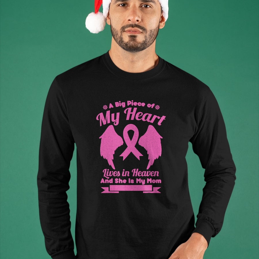 Gift for Mom Shirt, Funny Mom Unisex T-Shirt/Hoodie/Sweatshirt HLT00 - Mom In Heaven Wings Awesome Breast Cancer Awareness Gift T-Shirt