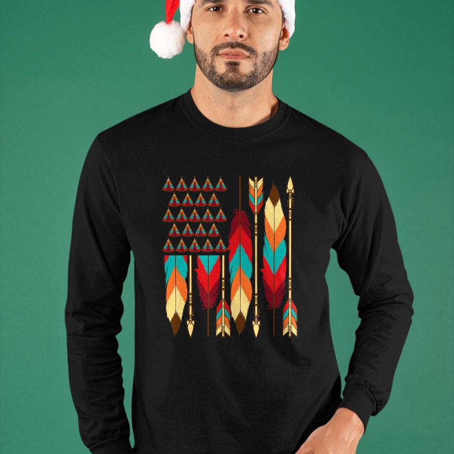 Native American T-Shirts, Vintage Native American Unisex T-Shirt/Hoodie/Sweatshirt HLT00 - Native American Flag - Pride Month Indigenous People Veteran