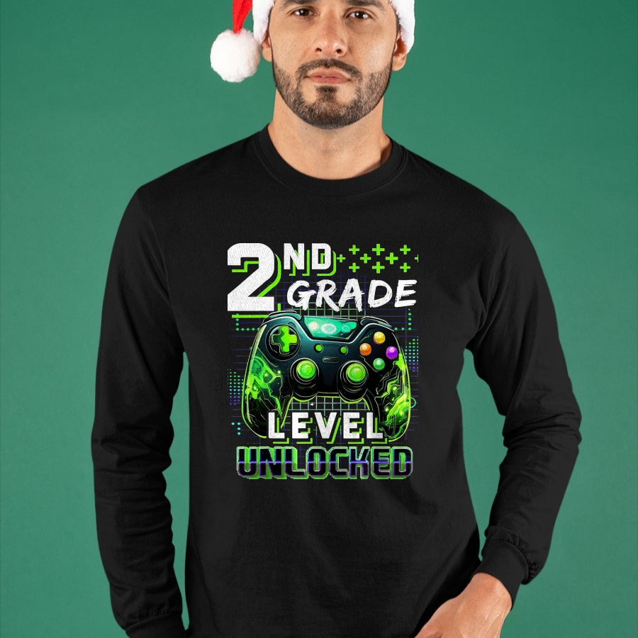Best Student Shirt, Funny Back To School UnisexT-Shirt/Hoodie/Sweatshirt HLT00 - Back to School 2nd Grade Boys Gamer First Day School Level T-Shirt, Men, Black, 3X-Large