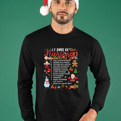 Funny Nurse Shirt, Nurse Unisex T-Shirt/Hoodie/Sweatshirt HLT00 - Nurses Merry Christmas Nurse Funny 12 Days of Nursing Xmas T-Shirt