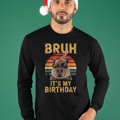 Cute Capybara Shirt, Funny Capybara Unisex T-Shirt/Hoodie/Sweatshirt HLT00 - Funny Capybara Birthday Boys Adult Kids Bruh Its My Birthday T-Shirt, Youth, Black, Large