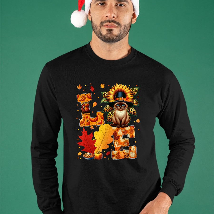 Cat Love Shirt, Funny Cat Lover Gift UnisexT-Shirt/Hoodie/Sweatshirt HLT00 - LOVE Thanksgiving Siamese Cat Costume Fall Leaves Sunflower T-Shirt for Men Women Kids