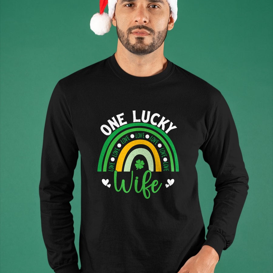 Best Wife Shirt, Wife and Husband Unisex T-Shirt/Hoodie/Sweatshirt HLT00 - Gift for wife T shirt, lucky wife   Womens One Lucky Wife Boho Rainbow Irish Saint Patrick's Day Tan (1)