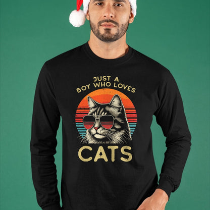 Cat Love Shirt, Funny Cat Lover Gift UnisexT-Shirt/Hoodie/Sweatshirt HLT00 - Just Boy Who Loves Cats Retro Kitten Kitty Boys Kids Men T-Shirt