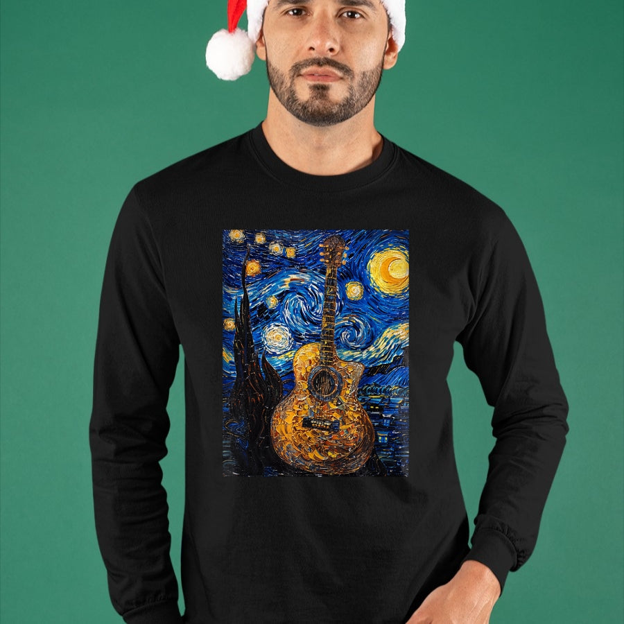 Guitar Lover Shirt, Funny Guitar UnisexT-Shirt/Hoodie/Sweatshirt HLT00 - Acoustic Guitar Van Gogh Starry Night T-Shirt