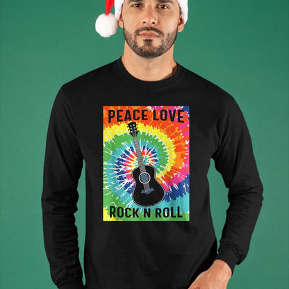 Guitar Lover Shirt, Funny Guitar UnisexT-Shirt/Hoodie/Sweatshirt HLT00 - Peace Love Rock n Roll Tie Dye Hippie Guitar Music Retro T-Shirt