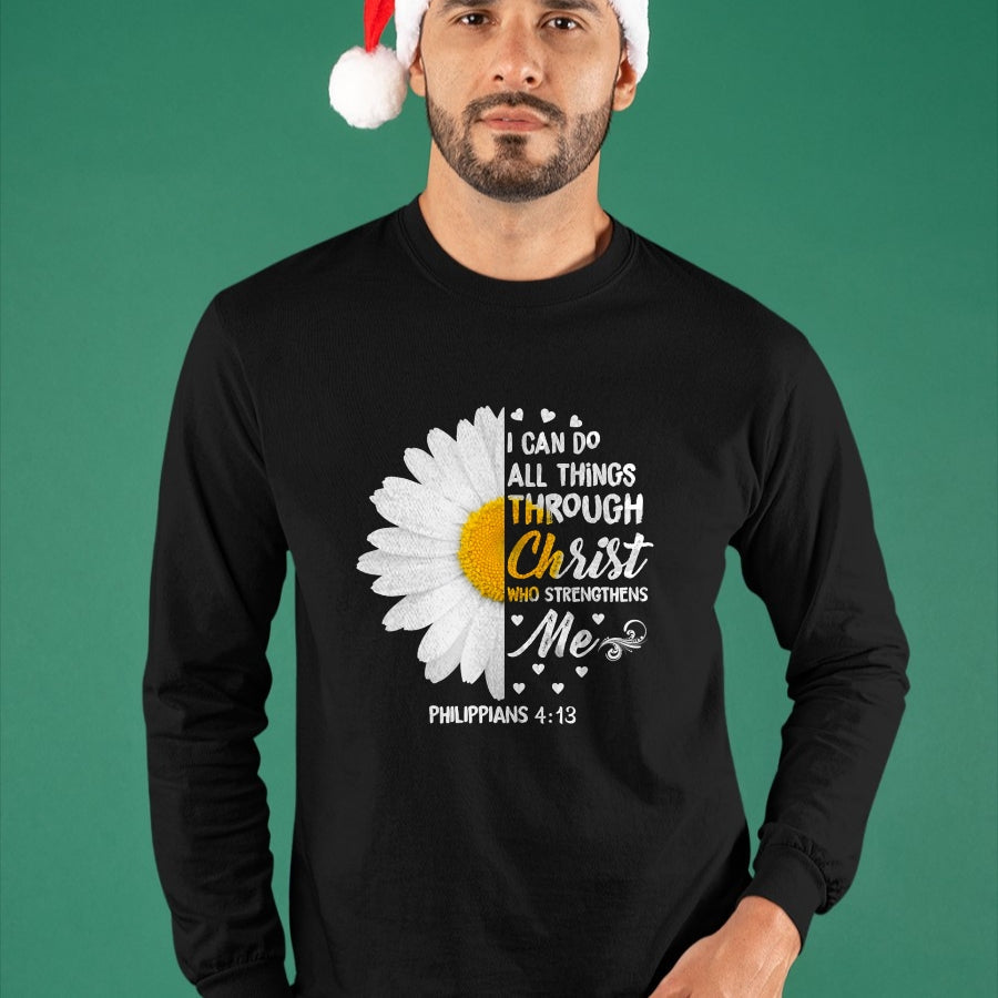 Christian Tee, Christian Faith Unisex T-Shirt/Hoodie/Sweatshirt HLT00 - I Can Do All Things Through Christ - Daisy Flower Religious T-Shirt (1)