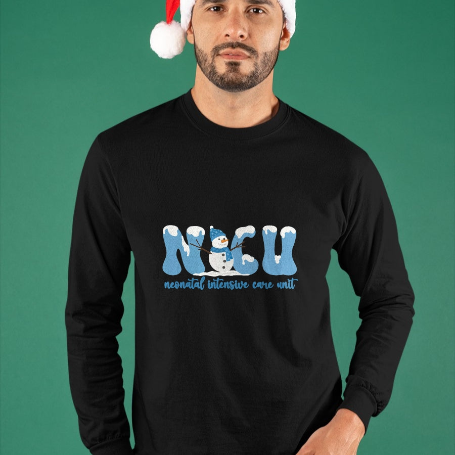 Funny Nurse Shirt, Nurse Unisex T-Shirt/Hoodie/Sweatshirt HLT00 - Winter NICU Nurse Xmas Snowman Neonatal Intensive Care Unit T-Shirt
