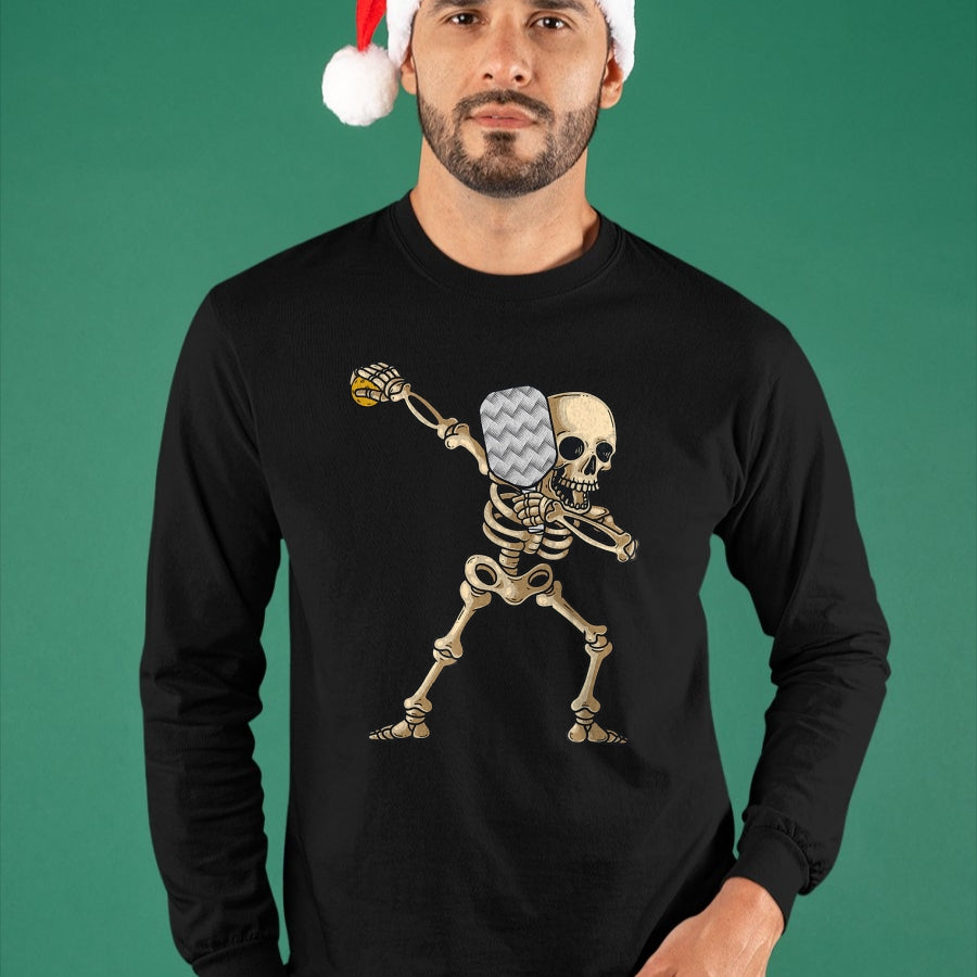 Funny Pickleball Shirt, Pickleball Lover Unisex T-Shirt/Hoodie/Sweatshirt HLT00 - Halloween Pickleball Costume Dabbing Skeleton Pickleballer T-Shirt