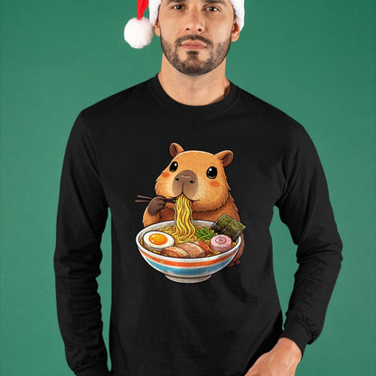 Cute Capybara Shirt, Funny Capybara Unisex T-Shirt/Hoodie/Sweatshirt HLT00 - Capybara Eating Ramen Noodles Japanese Kawaii Graphic T-Shirt