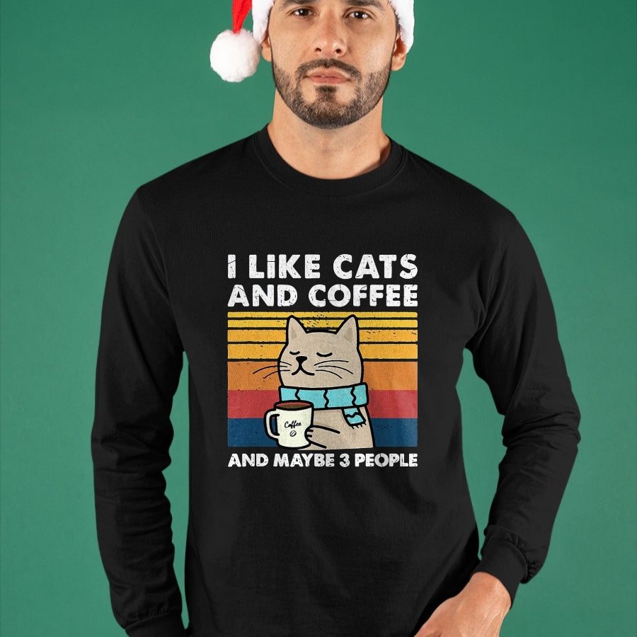 Cat Love Shirt, Funny Cat Lover Gift UnisexT-Shirt/Hoodie/Sweatshirt HLT00 - Funny Cats, I Like Cats and Coffee and Maybe 3 People T-Shirt, Men, Black, 3X-Large