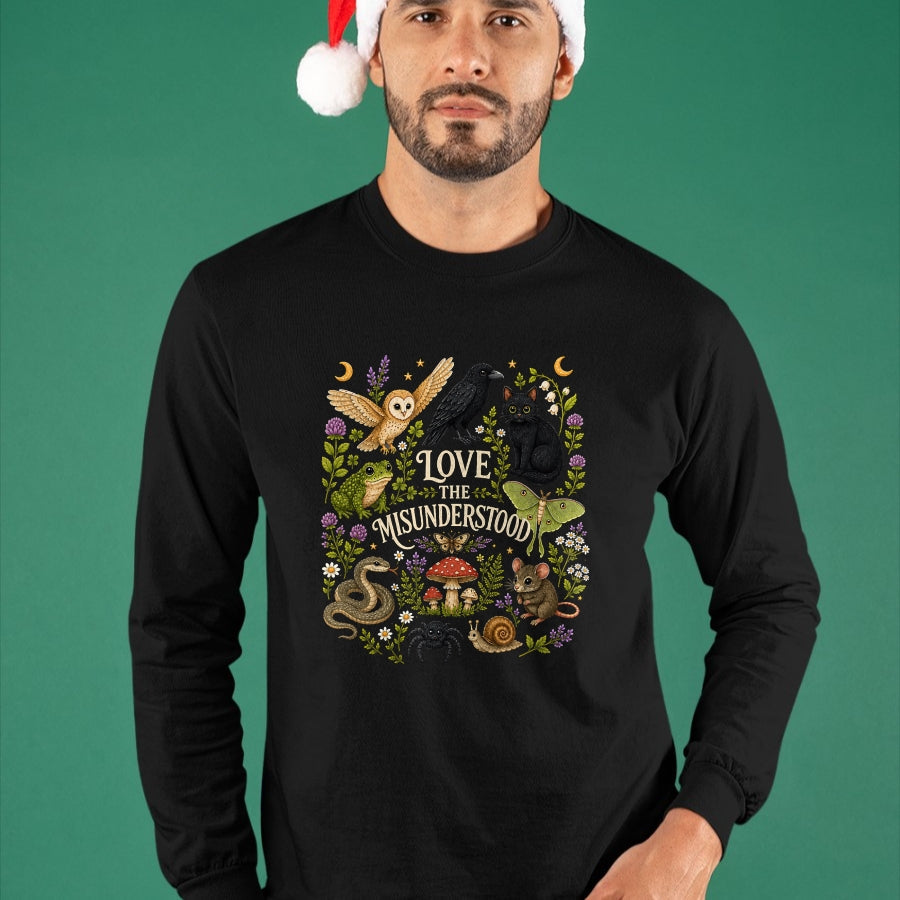 Cat Love Shirt, Funny Cat Lover Gift UnisexT-Shirt/Hoodie/Sweatshirt HLT00 - Love The Misunderstood Bat Raven Cat Snake Spider Moth Frog T-Shirt (1)