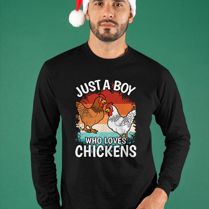 Best Farmer Life Shirt, Funny Farmer UnisexT-Shirt/Hoodie/Sweatshirt HLT00 - Just A Boy Who Loves Chickens Retro Farmer Farming Boys Kids T-Shirt