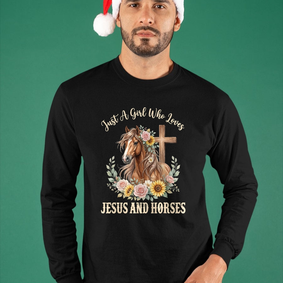 Best Horse Lover Shirt , Funny Horse UnisexT-Shirt/Hoodie/Sweatshirt HLT00 - Just A Girl Who Loves Jesus and Horses T-Shirt