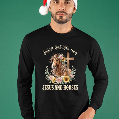 Best Horse Lover Shirt , Funny Horse UnisexT-Shirt/Hoodie/Sweatshirt HLT00 - Just A Girl Who Loves Jesus and Horses T-Shirt