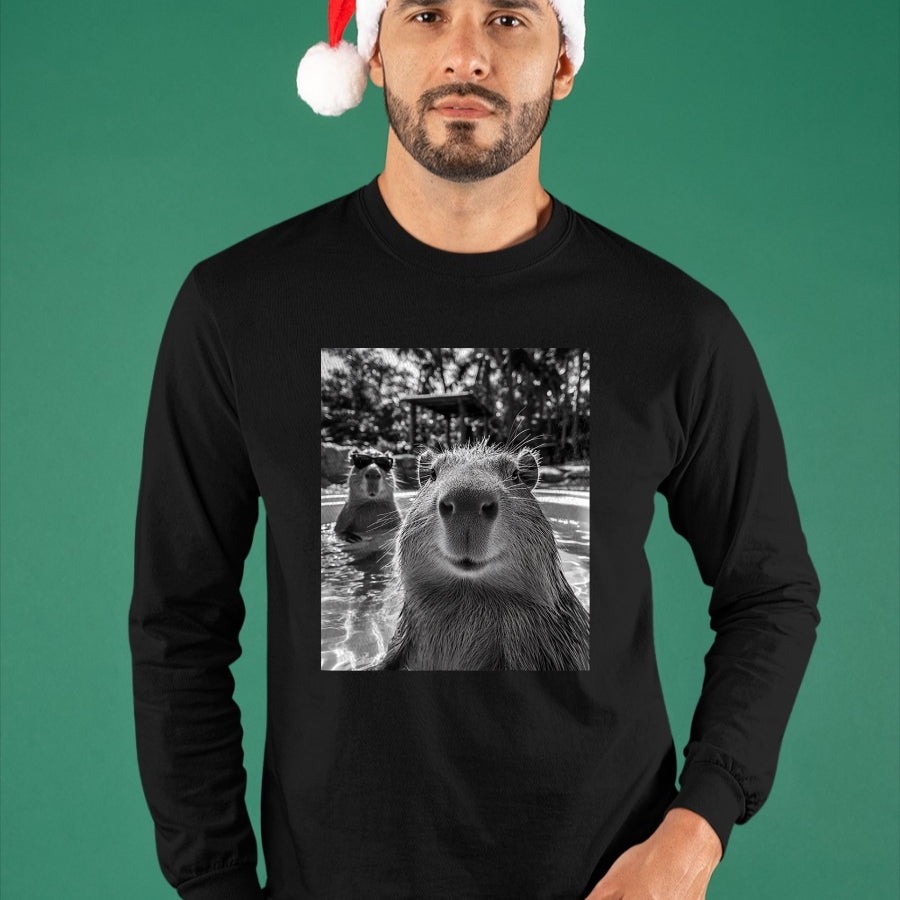 Cute Capybara Shirt, Funny Capybara Unisex T-Shirt/Hoodie/Sweatshirt HLT00 - Funny Capybara Selfie T Shirts for Men and Women Cute Animal Tees