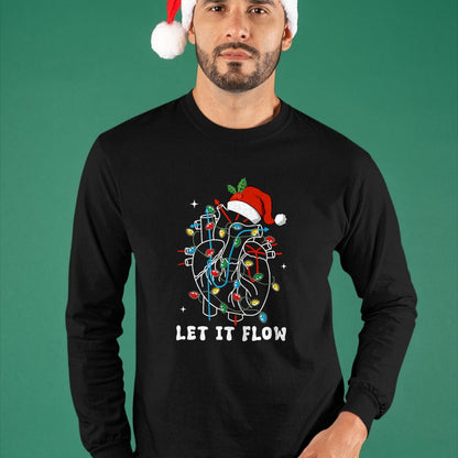 Funny Nurse Shirt, Nurse Unisex T-Shirt/Hoodie/Sweatshirt HLT00 - Funny Let It Flow Anatomy Heart Cardiac Nurse Santa Hat Xmas T-Shirt
