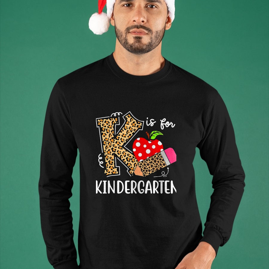Best Student Shirt, Funny Back To School UnisexT-Shirt/Hoodie/Sweatshirt HLT00 - K is for Kindergarten Teacher Leopard Back to School Children T-Shirt, Men, Black, 3X-Large