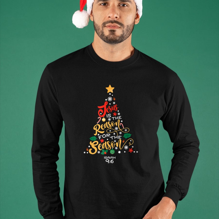 Christian Tee, Christian Faith Unisex T-Shirt/Hoodie/Sweatshirt HLT00 - Jesus Is The Reason For The Season Christian Christmas Tree T-Shirt