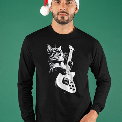 Cat Love Shirt, Funny Cat Lover Gift UnisexT-Shirt/Hoodie/Sweatshirt HLT00 - Rock Cat Playing Guitar - Funny Guitar Cat T-Shirt, Men, Heather Blue, Large