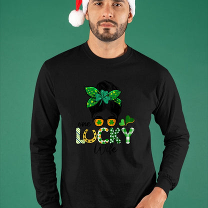 Best Wife Shirt, Wife and Husband Unisex T-Shirt/Hoodie/Sweatshirt HLT00 - Gift for wife T shirt, lucky wife   Womens One Lucky Wife Messy Bun Irish St Patricks Day Shamrock R