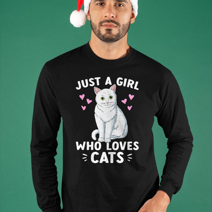 Cat Love Shirt, Funny Cat Lover Gift UnisexT-Shirt/Hoodie/Sweatshirt HLT00 - Just A Girl Who Loves Cats Cute Cat Lover Girls Women T-Shirt