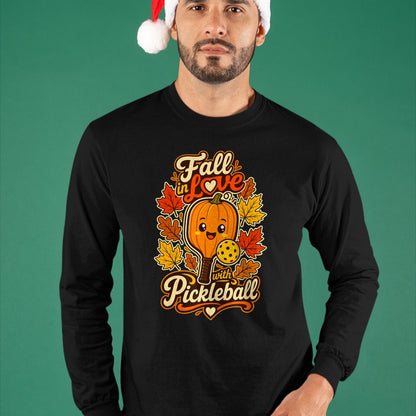 Funny Pickleball Shirt, Pickleball Lover Unisex T-Shirt/Hoodie/Sweatshirt HLT00 - Fall Pickleball Pumpkin Leaves Paddle Autumn Sports Lover T-Shirt