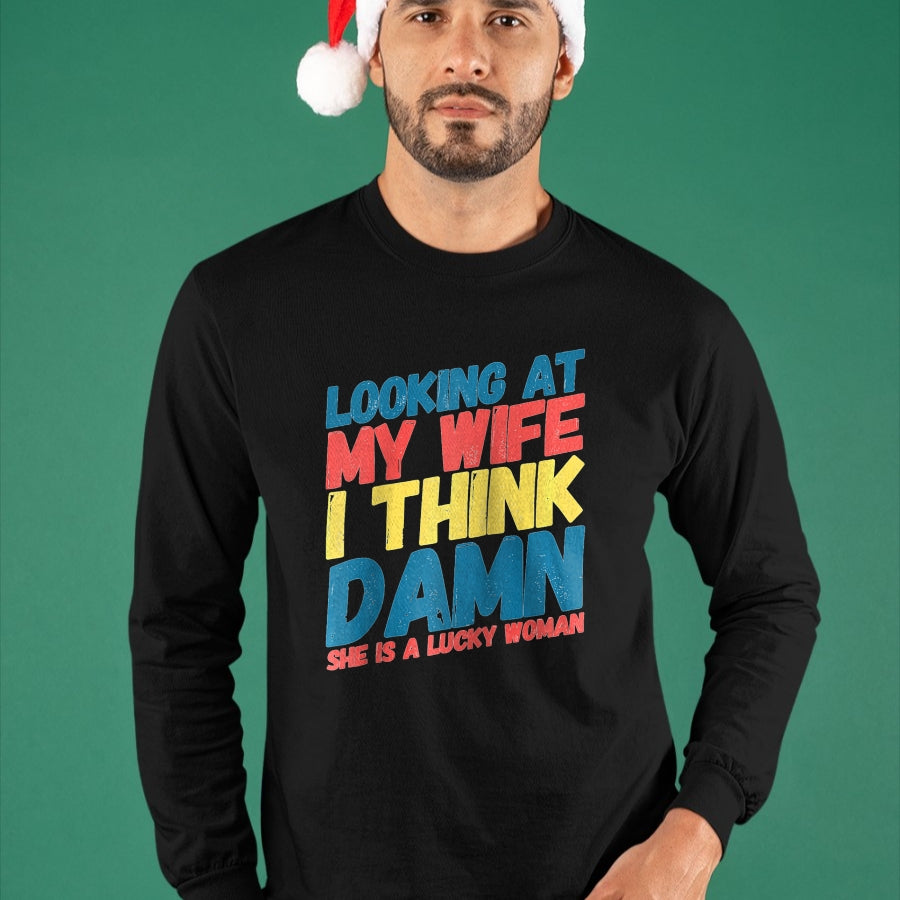 Best Wife Shirt, Wife and Husband Unisex T-Shirt/Hoodie/Sweatshirt HLT00 - Gift for wife T shirt, lucky wife   My Lucky Wife Best Crazy Husband Funny Married Couple Raglan Bas