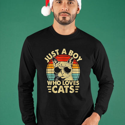 Cat Love Shirt, Funny Cat Lover Gift UnisexT-Shirt/Hoodie/Sweatshirt HLT00 - Vintage Just A Boy Who Loves Cats Boy Kitten Cat Lover Boys T-Shirt, Youth, Heather Blue, Small (1)