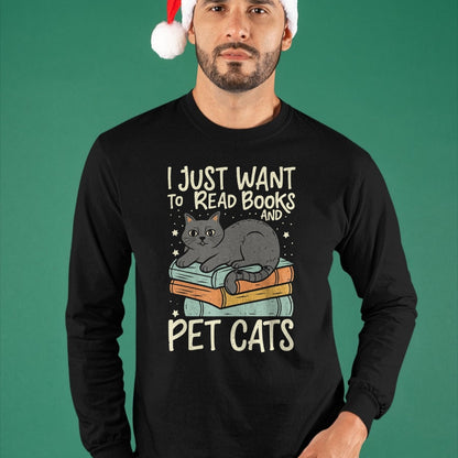 Cat Love Shirt, Funny Cat Lover Gift UnisexT-Shirt/Hoodie/Sweatshirt HLT00 - Retro I Just Want to Read Books and Pet Cats Cat T-Shirt