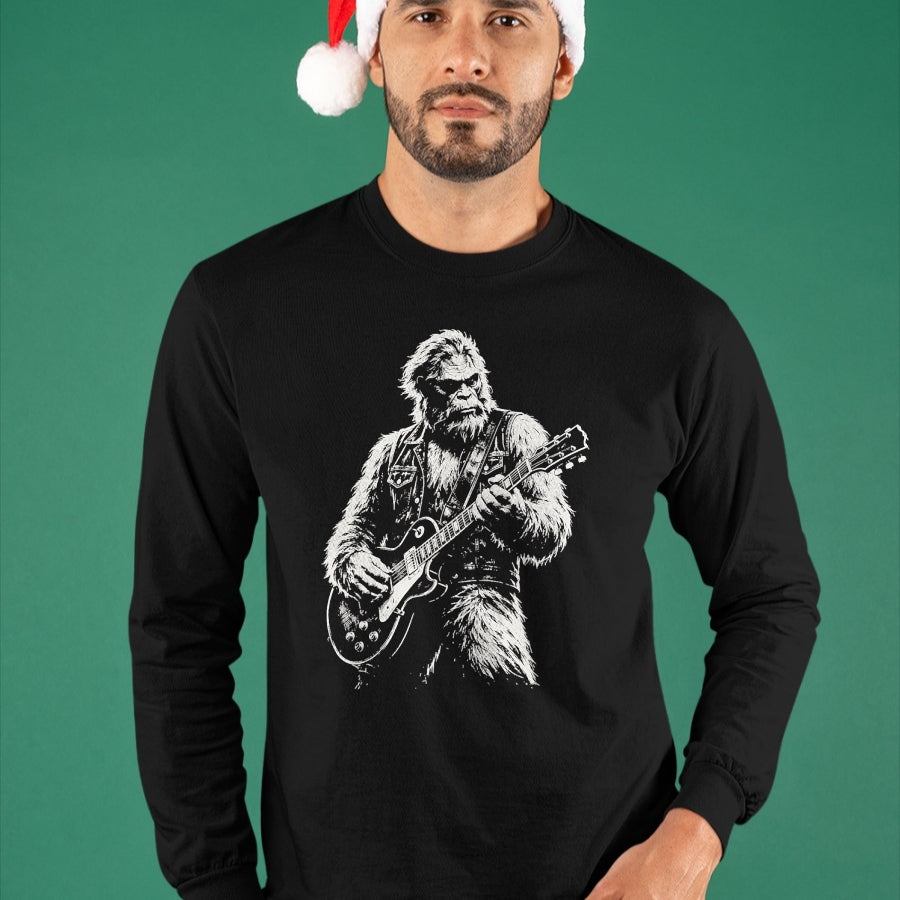 Guitar Lover Shirt, Funny Guitar UnisexT-Shirt/Hoodie/Sweatshirt HLT00 - Vintage Bigfoot Playing Guitar Funny Sasquatch Rock Music T-Shirt (1)