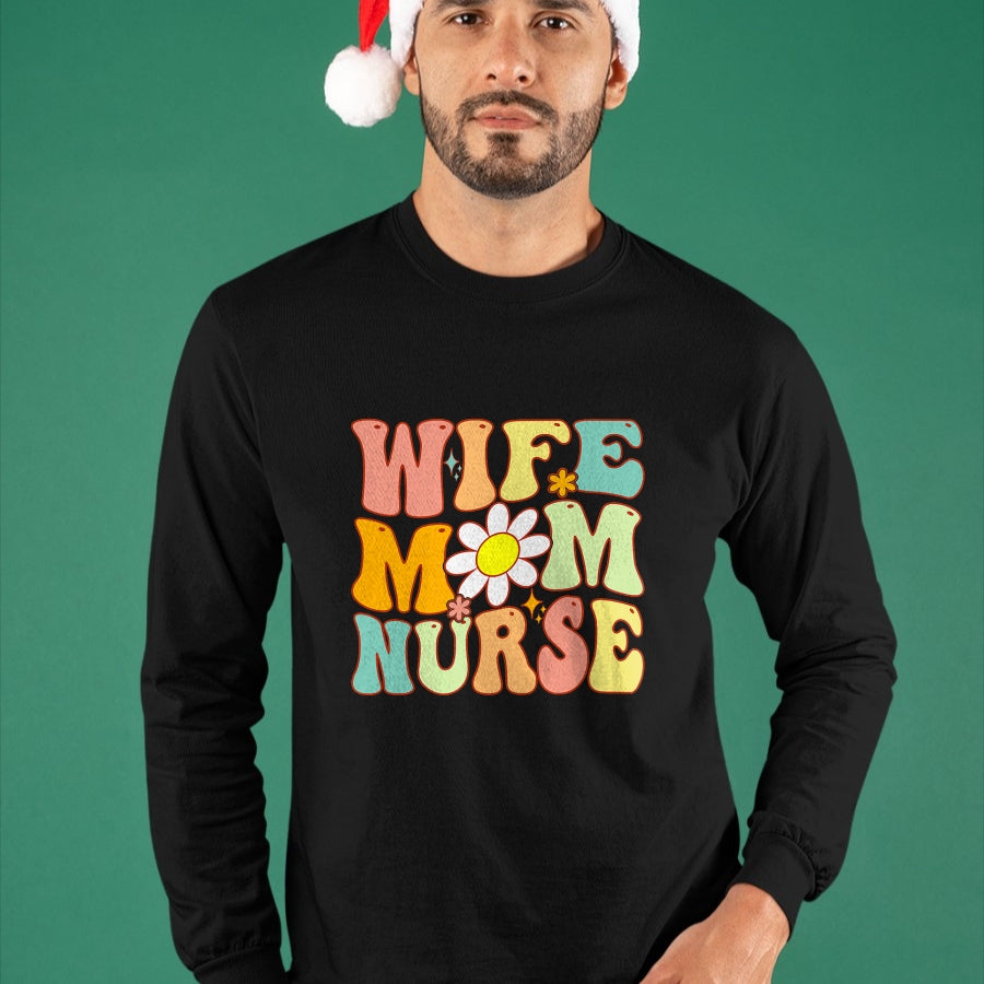 Funny Nurse Shirt, Nurse Unisex T-Shirt/Hoodie/Sweatshirt HLT00 - Retro groovy Wife Mom Nurse Women Mothers Day For Nurses T-Shirt