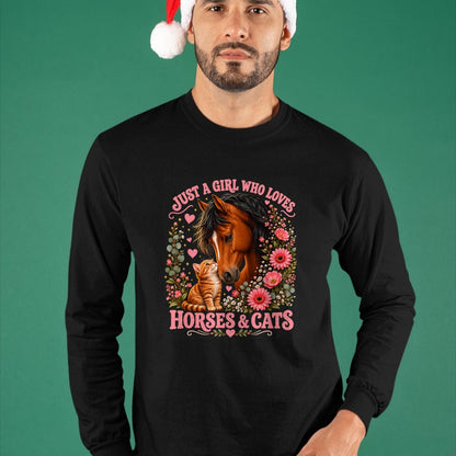 Best Horse Lover Shirt , Funny Horse UnisexT-Shirt/Hoodie/Sweatshirt HLT00 - Just a Girl Who Loves Horses and Cats Floral Animal Lover T-Shirt