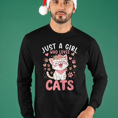 Cat Love Shirt, Funny Cat Lover Gift UnisexT-Shirt/Hoodie/Sweatshirt HLT00 - Just A Girl Who Loves Cats Cute Floral Animals Lover T-Shirt
