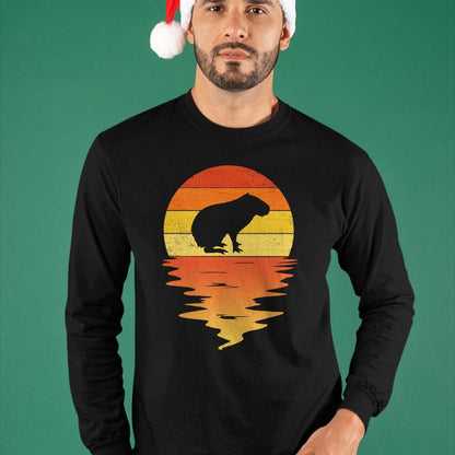 Cute Capybara Shirt, Funny Capybara Unisex T-Shirt/Hoodie/Sweatshirt HLT00 - Capybara shirt 70s vintage retro sunset Capybara T-Shirt