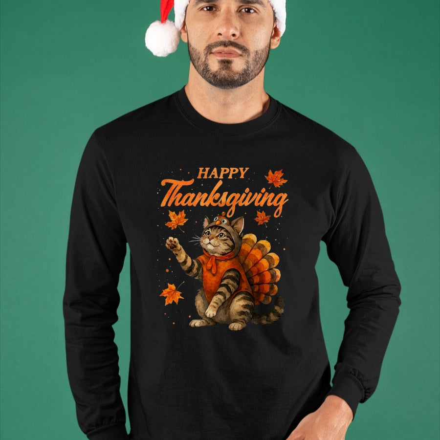 Best Thanksgiving Family Shirt , Funny Thanksgiving UnisexT-Shirt/Hoodie/Sweatshirt HLT00 - Cute Cat Turkey Happy Thanksgiving Fall Meow Cat Lover T-Shirt, Men, Black, 3X-Large