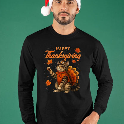 Best Thanksgiving Family Shirt , Funny Thanksgiving UnisexT-Shirt/Hoodie/Sweatshirt HLT00 - Cute Cat Turkey Happy Thanksgiving Fall Meow Cat Lover T-Shirt, Men, Black, 3X-Large