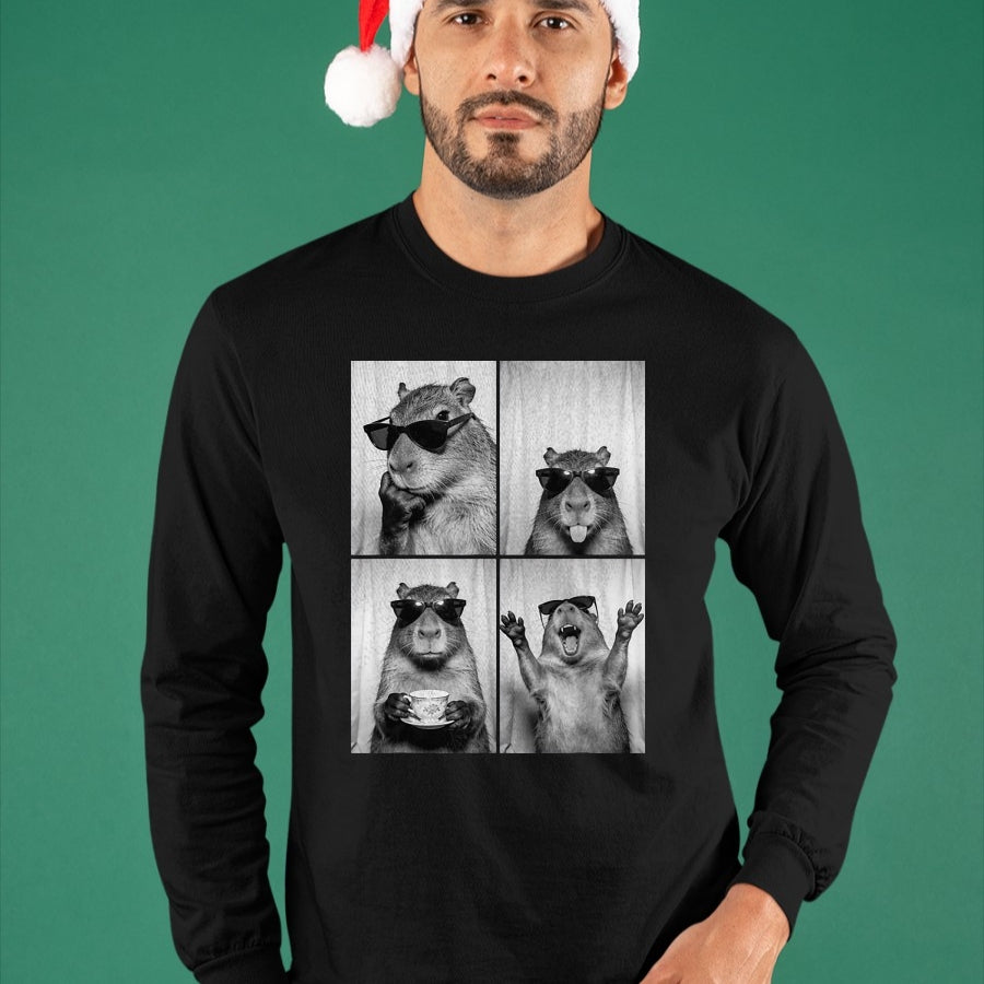 Cute Capybara Shirt, Funny Capybara Unisex T-Shirt/Hoodie/Sweatshirt HLT00 - Funny Capybara Photobooth, Capybara with Sunglasses, Rodent T-Shirt, Men, Black, 3X-Large