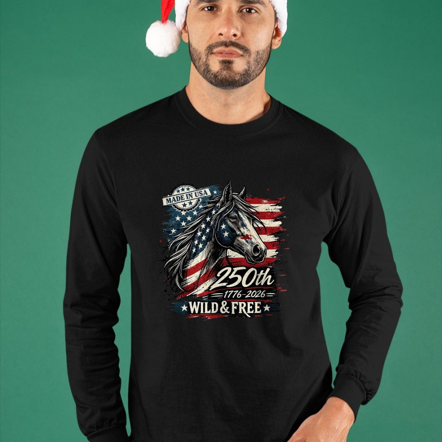 Best Horse Lover Shirt , Funny Horse UnisexT-Shirt/Hoodie/Sweatshirt HLT00 - America 250th Horse USA Flag Independence 1776-2026 Western T-Shirt, Men, Black, 3X-Large
