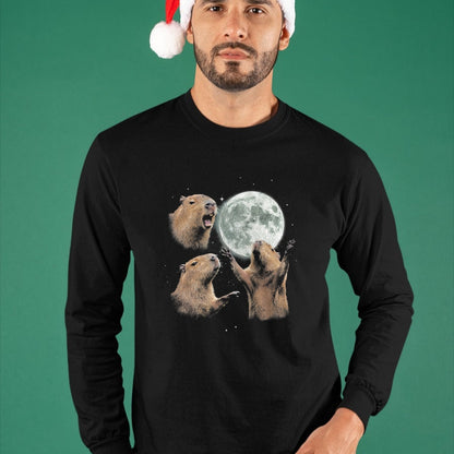 Cute Capybara Shirt, Funny Capybara Unisex T-Shirt/Hoodie/Sweatshirt HLT00 - Funny Capybara Howling at Moon Vintage 90s Graphic T-Shirt