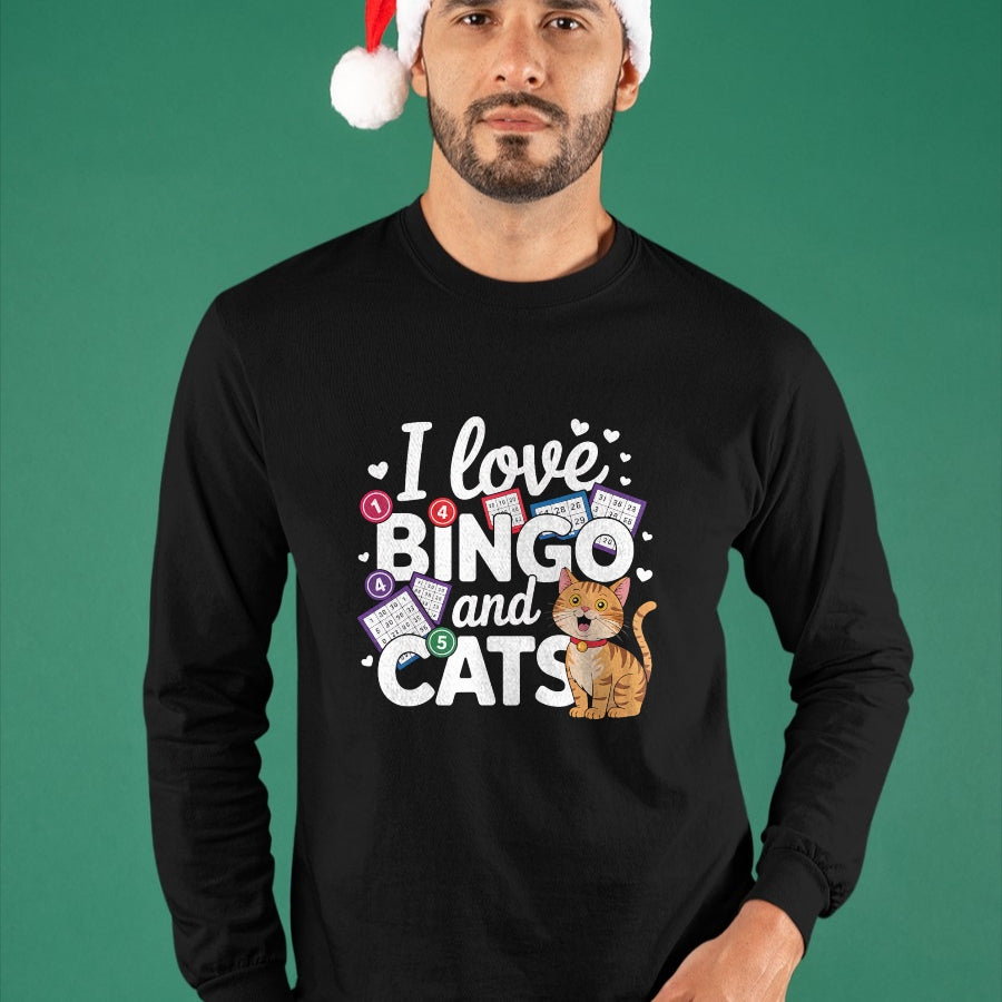 Cat Love Shirt, Funny Cat Lover Gift UnisexT-Shirt/Hoodie/Sweatshirt HLT00 - Cat Lover I Love Bingo And Cats Gambling Bingo Player Bingo Men Women T-Shirt