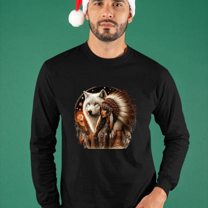 Native American T-Shirts, Vintage Native American Unisex T-Shirt/Hoodie/Sweatshirt HLT00 - Indian Native American Woman With White Wolf Vitage Gifts