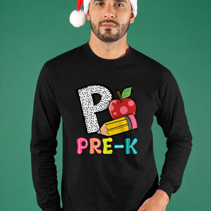 Best Student Shirt, Funny Back To School UnisexT-Shirt/Hoodie/Sweatshirt HLT00 - P is for Pre-K Teacher Pencil Apple Back to School T-Shirt