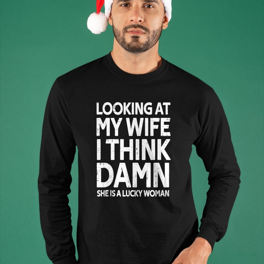 Best Wife Shirt, Wife and Husband Unisex T-Shirt/Hoodie/Sweatshirt HLT00 - Gift for wife T shirt, lucky wife   Funny My Wife Is A Lucky Woman Husband Gift Wife Themed Gift Tan