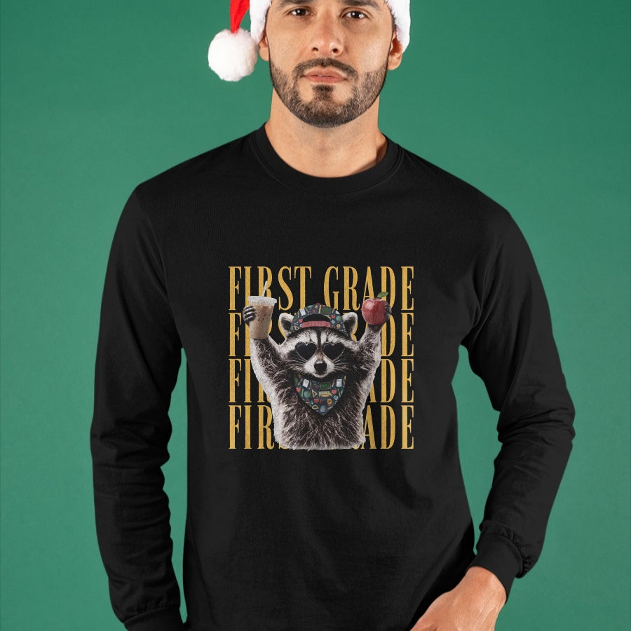 Best Teacher Shirt, Funny Teacher UnisexT-Shirt/Hoodie/Sweatshirt HLT00 - First Grade Funny Feral Raccoon Teacher Back to School T-Shirt
