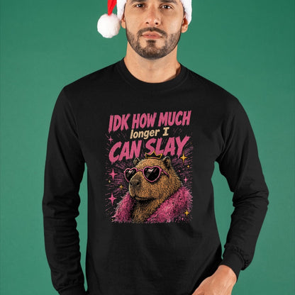 Cute Capybara Shirt, Funny Capybara Unisex T-Shirt/Hoodie/Sweatshirt HLT00 - Funny Capybara IDK How Much Longer I Can Slay Teens Meme T-Shirt