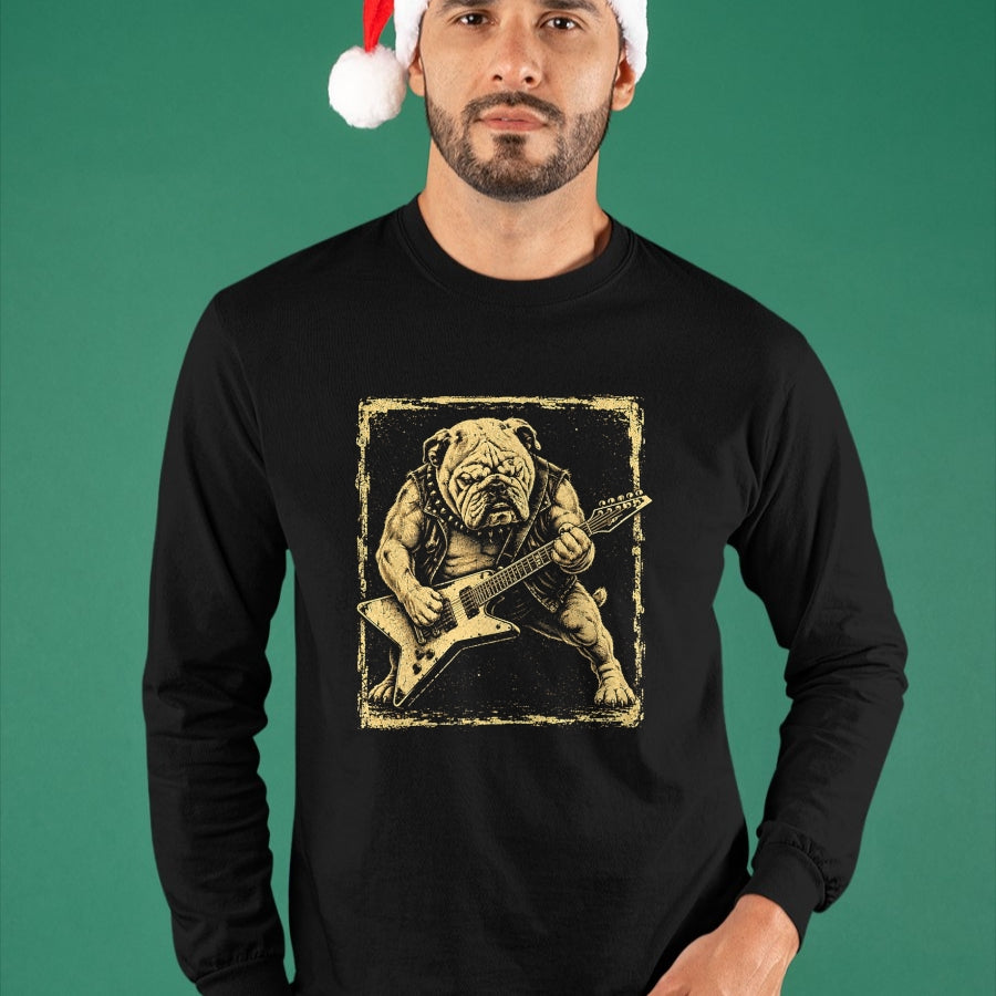 Guitar Lover Shirt, Funny Guitar UnisexT-Shirt/Hoodie/Sweatshirt HLT00 - Funny Bulldog Dog Playing Guitar Rock Punk Vintage T-Shirt