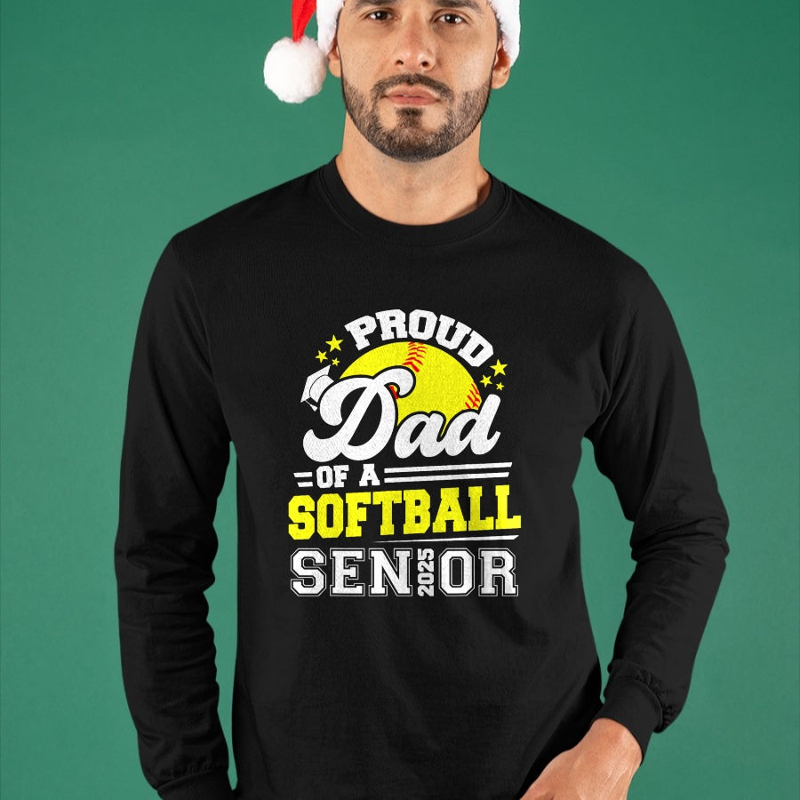 Gift for Dad Shirt, Funny Dad Unisex T-Shirt/Hoodie/Sweatshirt HLT00 – Proud Dad Of A Softball Senior 2025 Graduate T-Shirt