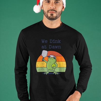 Funny Pickleball Shirt, Pickleball Lover Unisex T-Shirt/Hoodie/Sweatshirt HLT00 - We Dink at Dawn Funny Pickleball Frog Player T-Shirt